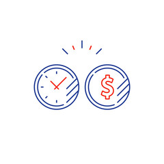 Long term investment plan, time and money coin line icon