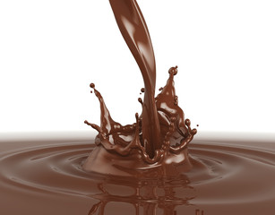 splashing chocolate on white background,3d render