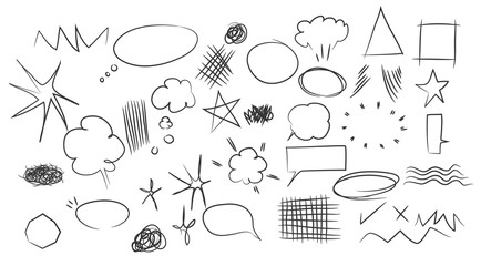 elements  Hand drawn speech bubbles clouds rounds  stars  design vector set