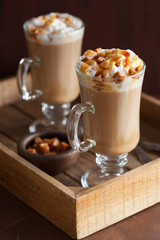 latte with whiped cream and caramel