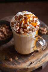 cafe latte with whipped cream and caramel