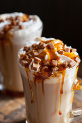 cafe latte with whipped cream and caramel