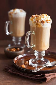 latte with whiped cream and caramel
