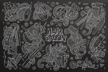 Vector cartoon set of Hair salon theme doodles design elements
