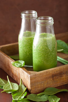 healthy green spinach smoothie with lemon orange