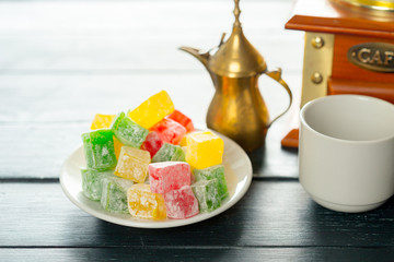 traditional eastern desserts on wooden background