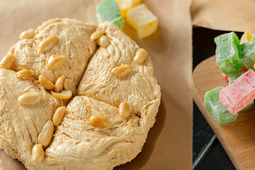 traditional eastern desserts on wooden background