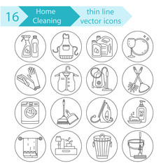 House cleaning thin line vector icon set.