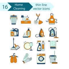 House cleaning color thin line vector icon set.