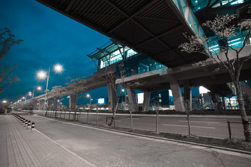 Fototapeta premium City road surface floor with viaduct bridge