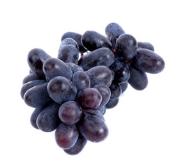 Purple grape bunches with green stems isolated on white background