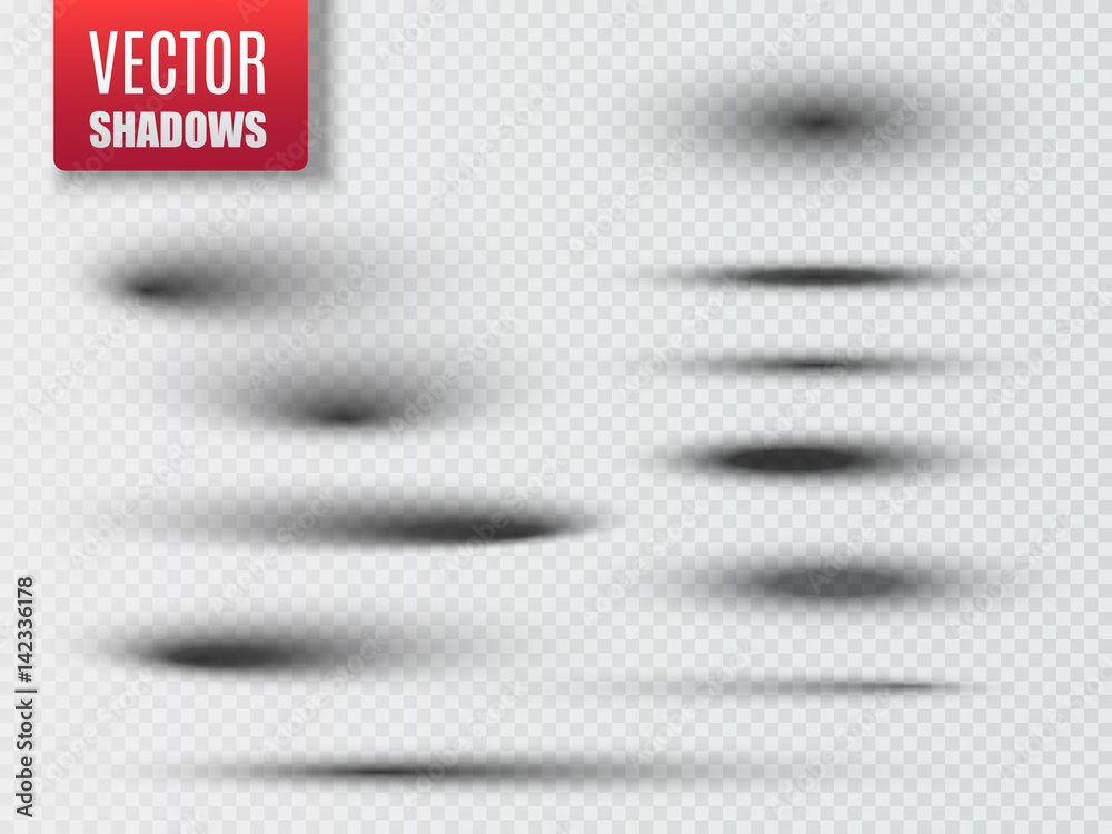 Poster Set of transparent oval shadow with soft edges isolated. Vector