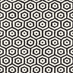Seamless black and white pattern with hexagon lattice. Creative monochrome hand drawn honeycomb background.