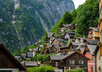 Typical vintage authentic houses in Hallstatt, Austria.