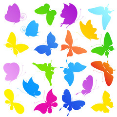 beautiful color butterflies,set, isolated  on a white