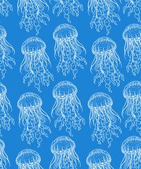 blue seamless sketch jellyfish