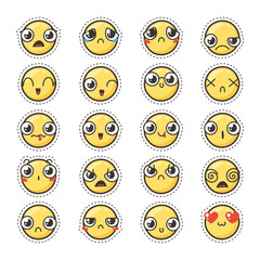 Set of cute lovely kawaii emoticon. Sticker collection.