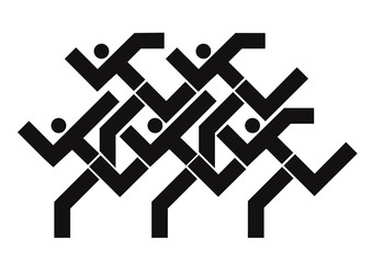 Fitness runners logo.
Black abstract stylized illustration of five runners.Isolated on white background. Vector available.
