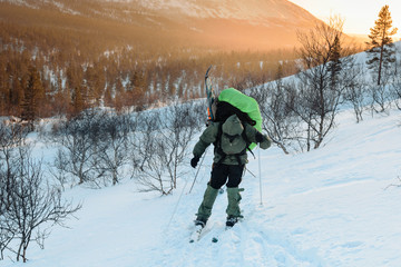 Naklejka na ściany i meble Tourist in Russian Lapland, Kola Peninsula