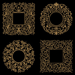 Yellow floral frames with copy space vector template on black background.