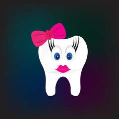 Happy Tooth. Icon. Health, medical or doctor and dentist children symbols. Oral care, dental icon clinic healthy white tooth in kids cartoon style. Dentist day