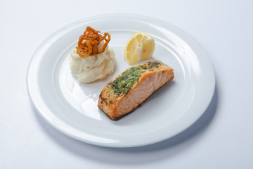 Salmon stake with mashed potatoes