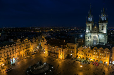 Fototapeta na wymiar Prague at night. Prague Old town square at night, beautiful view from old town tower.