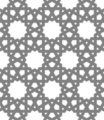 Islamic vector geometric ornaments based on traditional arabic art. Oriental seamless pattern. Muslim mosaic. Turkish, Arabian tile on a white background. Mosque decoration element. Arabesque design