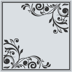 Black and white floral frame with copy space vector background.