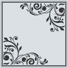 Black and white floral frame with copy space vector background.