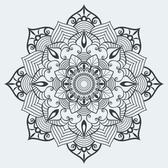 Floral mandala black and white vector design element.
