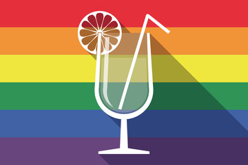 Long shadow gay pride flag with  a cocktail glass with a slice of lemon and a straw