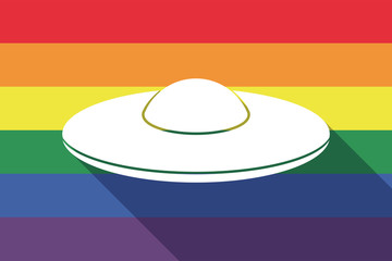 Long shadow gay pride flag with  a flying saucer UFO