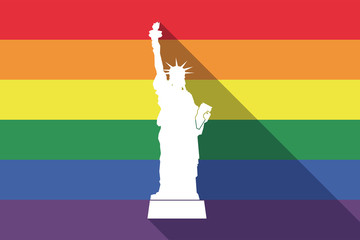 Long shadow gay pride flag with  the Statue of Liberty