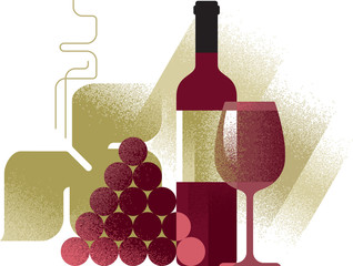 Bottle and glass of red grape wine