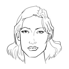 Hand-drawn graphics fashion portrait with beautiful young woman, inviting girl, top model.