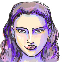 Hand-drawn graphics fashion portrait with beautiful young woman, inviting girl, top model.