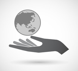 Isolated hand with  an Asia Pacific world globe map
