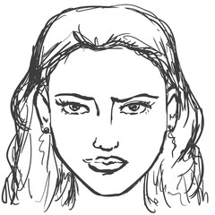 Hand-drawn graphics fashion portrait with beautiful young woman, inviting girl, top model.