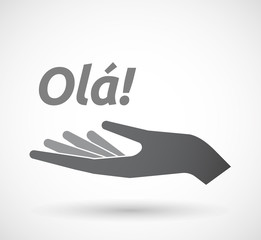 Isolated hand with  the text Hello! in the Portuguese language