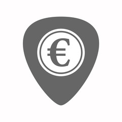 Isolated guitar plectrum with  an euro coin