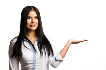 Smiling woman on blank background