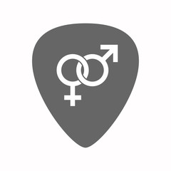 Isolated guitar plectrum with  an interlaced female an male sexual signs