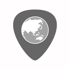 Isolated guitar plectrum with  an Asia Pacific world globe map