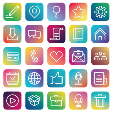 Set of social media buttons for design. Linear icons on gradient background - vector icons