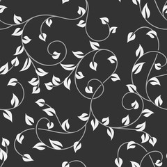 Seamless leaves monochrome black and white pattern.
