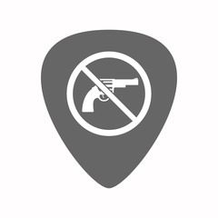 Isolated guitar plectrum with  a gun  in a not allowed signal