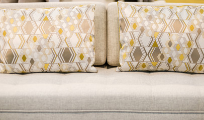Modern color pillow and cushion on a contemporary style fabric sofa