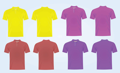Polo t shirts yellow, pink, purple.  vector