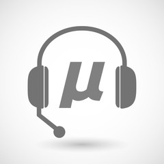Isolated hands free headphones with  a micro sign, mu greek letter